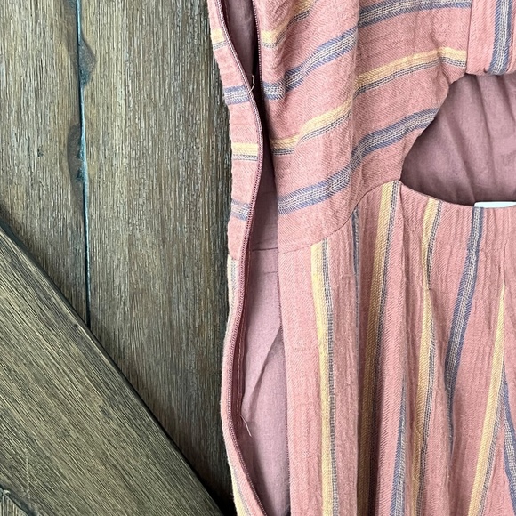 Edgy Land Cami High Waist Wrap Over Slit Pocket Pleated Stripe Jumpsuit Size M - Picture 8 of 8